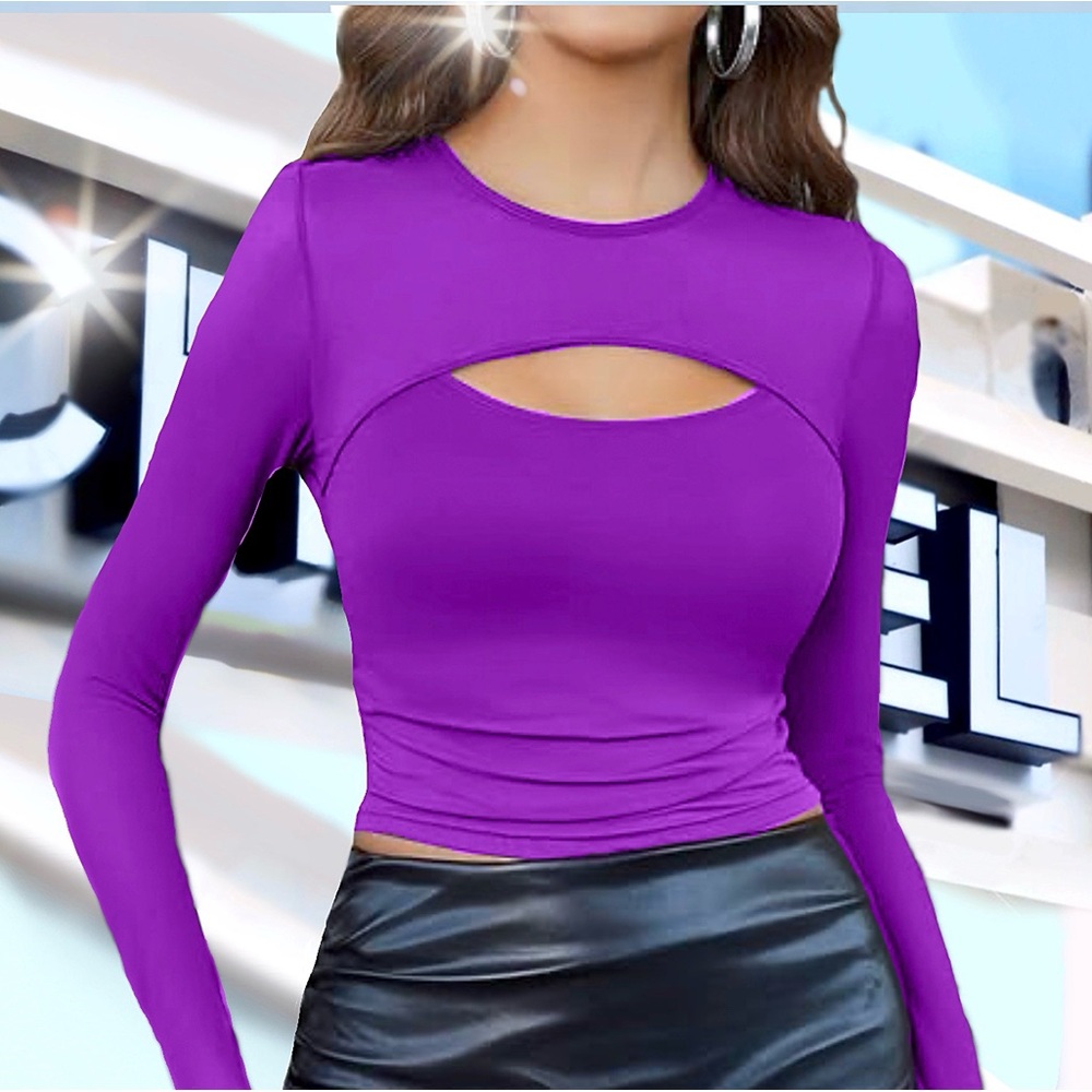Fuchsia Mock Turtle Neck Cut Out Tee